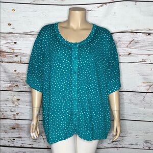 Woman Within NWT Size 38/40 5X Teal - White Polka Dot Sweater Cardigan
